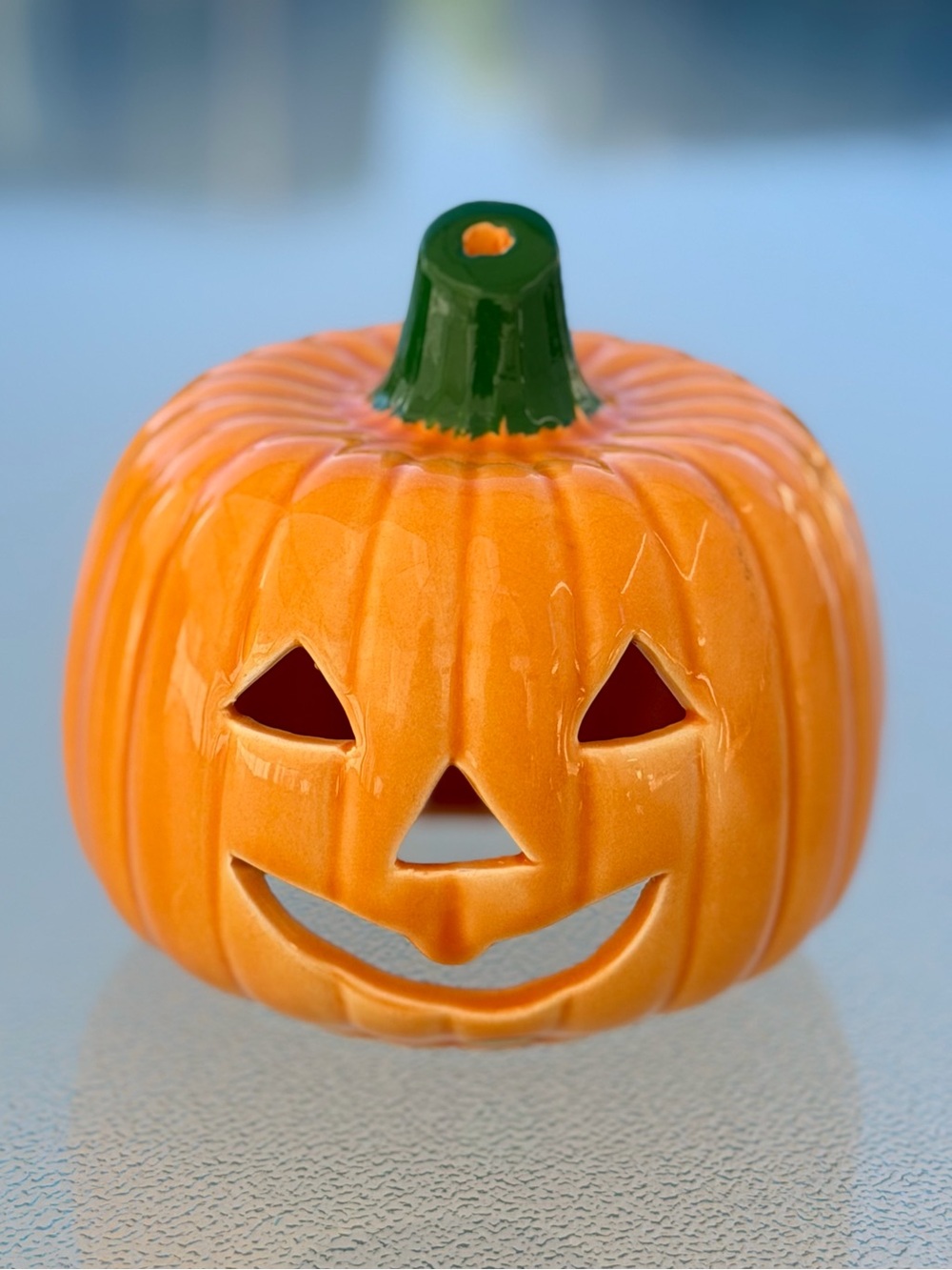 Small Orange Ceramic Smiling Jack-O-Lantern Pumpkin Candleholder Halloween Decor